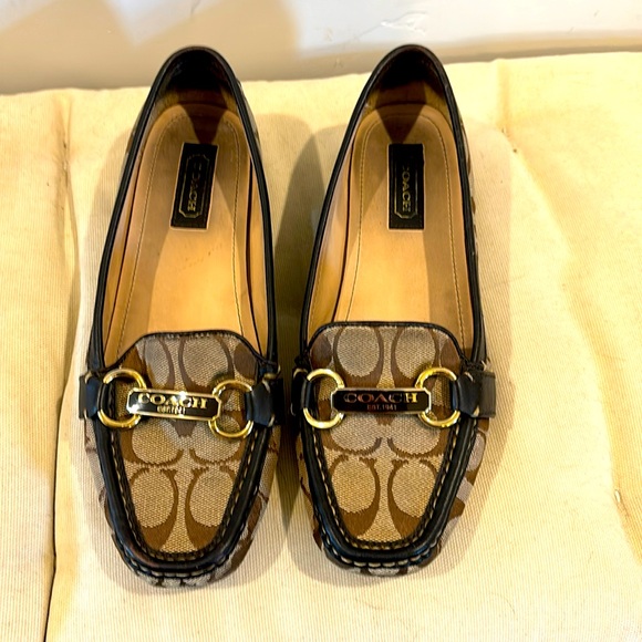Coach Estee Signature Leateher & Canvas Jacquard Loafers, Khaki, Size 7.5 w/Box - Picture 1 of 8